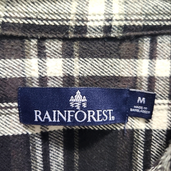 Rainforest Signature Brushed Flannel Shirt Men's M Black White Plaid Cabincore - Picture 2 of 5